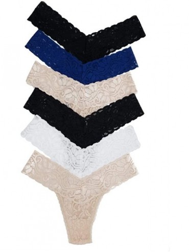 Panties 6 Pack of Lacies Soft Lace Thongs - C31923ELG78 $41.77