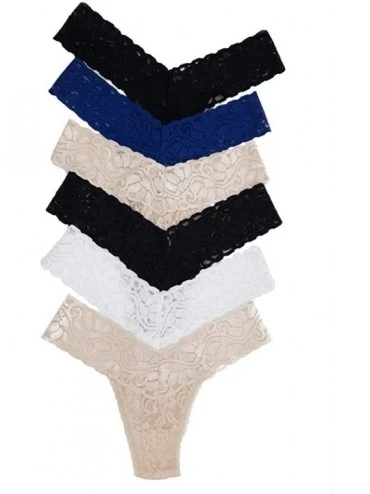 Panties 6 Pack of Lacies Soft Lace Thongs - C31923ELG78 $37.74