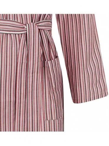 Robes Mens Stripe 100% Egyptian Cotton Kimono Wrap Blue or Red M-3XL - Red - CD18W2Y8X75 $44.79