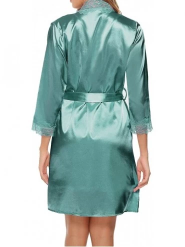 Robes Women's Sexy Silk Satin Robe Loungewear 2PC Sleepwear Set Kimono Robe Pajama Dress 2 Piece Suit - Light Green - CN19ELK...