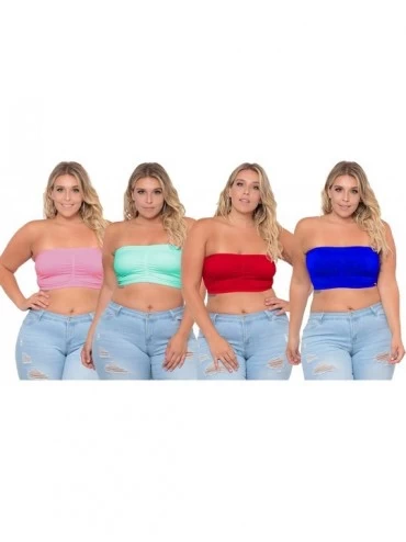 Bras Fashion Plus Size Seamless Strapless Bandeau Tube Top Bra (Sold as 2-3 or 4 Pack) - Mint/Pink/Red/Royal - C518ONGSWGS $2...