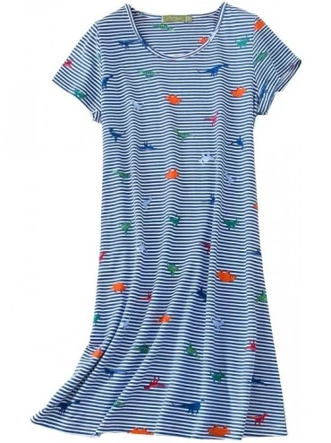 Nightgowns & Sleepshirts Womens' Short Sleeve Nightgown Print Sleep Dress Cute Sleepwear - Bl Line - CW198DQ69UE $30.99