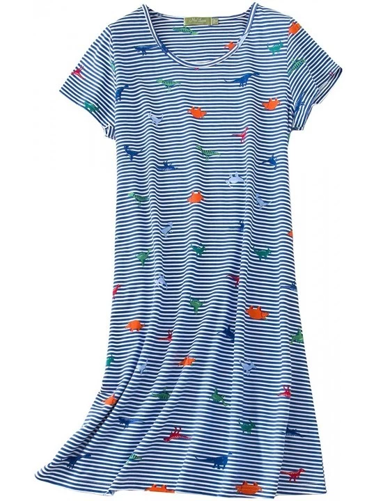 Nightgowns & Sleepshirts Womens' Short Sleeve Nightgown Print Sleep Dress Cute Sleepwear - Bl Line - CW198DQ69UE $16.31