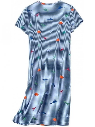 Nightgowns & Sleepshirts Womens' Short Sleeve Nightgown Print Sleep Dress Cute Sleepwear - Bl Line - CW198DQ69UE $16.31