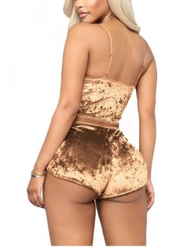 Sets Women's Velvet 2 Piece Outfit Spaghetti Strap Sleeveless Crop Top+ Shorts Set - Gold - C51942DQX0N $20.45