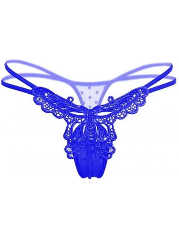 Panties Women Sexy G-String Panties with Butterfly Pattern Front - Blue - CY18W07H73C $19.62