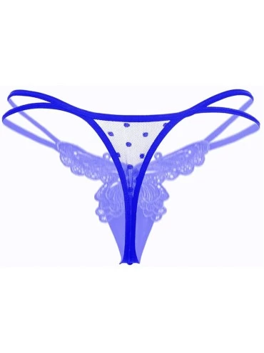 Panties Women Sexy G-String Panties with Butterfly Pattern Front - Blue - CY18W07H73C $9.43