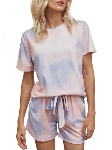 Sets Two Piece Tie Dye Lounge Sets Tank and Shorts Cotton Printed Pajama Set for Women - Tie Dye Pink - CQ190R6KD7W $42.56