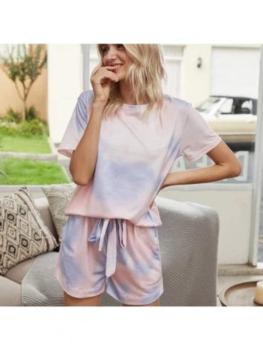 Sets Two Piece Tie Dye Lounge Sets Tank and Shorts Cotton Printed Pajama Set for Women - Tie Dye Pink - CQ190R6KD7W $28.76