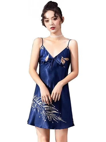 Nightgowns & Sleepshirts Satin Nightshirts Womens Nightwear Spaghetti Strap Nightdress V Neck Sleepwear - 13667 - CO193ARZS88...