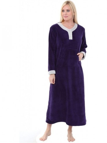 Robes Women's Warm Fleece Nightgown- Long Kaftan with Pockets - Purple - CA18D747EGR $98.47