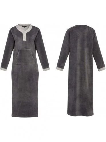 Robes Women's Warm Fleece Nightgown- Long Kaftan with Pockets - Purple - CA18D747EGR $46.40