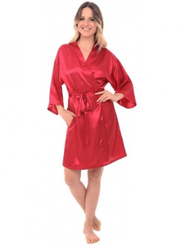 Robes Womens Satin Bridesmaid Robe- Mid-Length Dressing Gown - Apple - CB12LJOW8HF $50.80