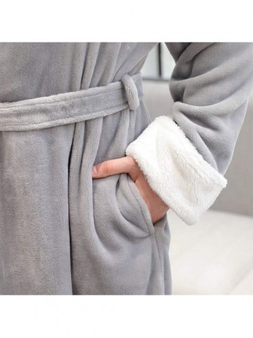 Robes Mens Bathrobe Soft Flannel Robe Splice Fleece Pajamas Warm Plush Sleepwear Long Sleeve Lapel Pocketed Kimono Robes - Gr...