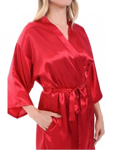 Robes Womens Satin Bridesmaid Robe- Mid-Length Dressing Gown - Apple - CB12LJOW8HF $53.86
