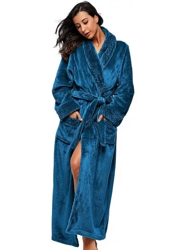 Robes Womens Winter Soft Plush Fleece Robe Long Cozy Loungewear Bathrobe - Peacock Blue - CF18Z0IH9D4 $62.15