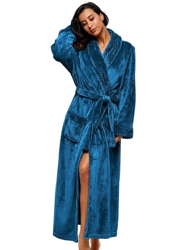 Robes Womens Winter Soft Plush Fleece Robe Long Cozy Loungewear Bathrobe - Peacock Blue - CF18Z0IH9D4 $34.80