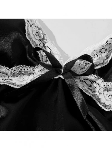 Robes Women Lingerie Satin Pajamas Set Lace Strap Camisole Ss Set Sleepwear Alalaso - Black - CB18SMSN928 $8.57