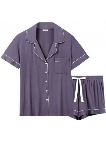 Sets Womens Pajamas Set Short Sleeve Sleepwear Button Down Nightwear Shorts Soft Pj Lounge Sets - Gray - C318UKYZ4T5 $50.60