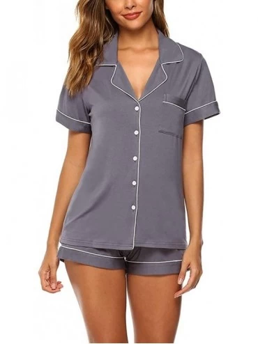Sets Womens Pajamas Set Short Sleeve Sleepwear Button Down Nightwear Shorts Soft Pj Lounge Sets - Gray - C318UKYZ4T5 $23.30
