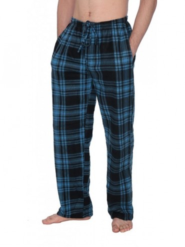 Sleep Bottoms Men's PJ Pajama Fleece Lounge Plaid Bottoms Pants Microfleece (Single or 3 Pack)- 12 Colors - Navy & Green Sky ...