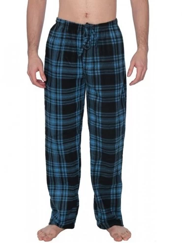 Sleep Bottoms Men's PJ Pajama Fleece Lounge Plaid Bottoms Pants Microfleece (Single or 3 Pack)- 12 Colors - Navy & Green Sky ...