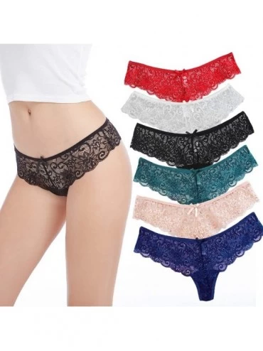 Panties Womens Lace Thongs Underwear Sexy Panties Plus Size Soft Cotton Stretch T-Back Hollow Out Lingerie Thong-6 Pack - 6 P...