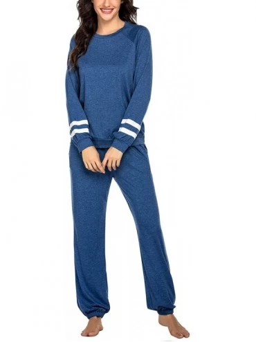 Sets Women's Long Sleeve Pajamas Set with Pockets O Neck Sleepwear Lounge Nightwear (S-XXL) - A- Blue - CH18Y3YQ52Z $63.48