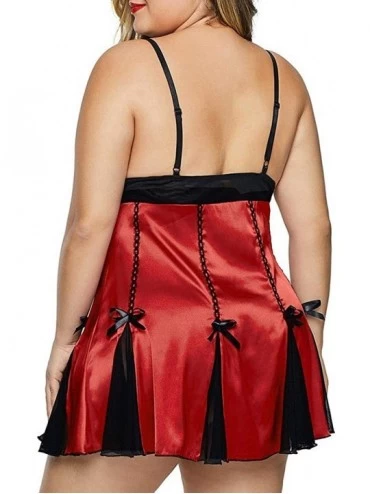 Bras Babydoll Lingerie for Women Lingerie Lace Underwire Racy Muslin Sleepwear Underwear Nightdress+Briefs - Red - C4196C2NL5...