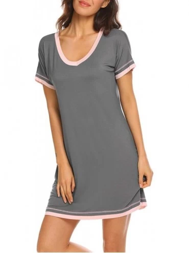 Nightgowns & Sleepshirts Sleepwear Women's V Neck Nightshirt Cotton Casual Sleepwear Short Sleeve Nightgown - Charcoal Grey -...
