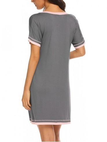 Nightgowns & Sleepshirts Sleepwear Women's V Neck Nightshirt Cotton Casual Sleepwear Short Sleeve Nightgown - Charcoal Grey -...