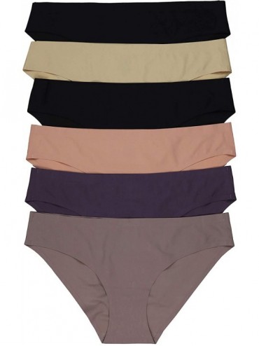 Panties Women's Pack of 6 Comfortable No Panty Line Laser Cut Panties - S to 3XL - Plain - CA1957CWNU4 $39.02