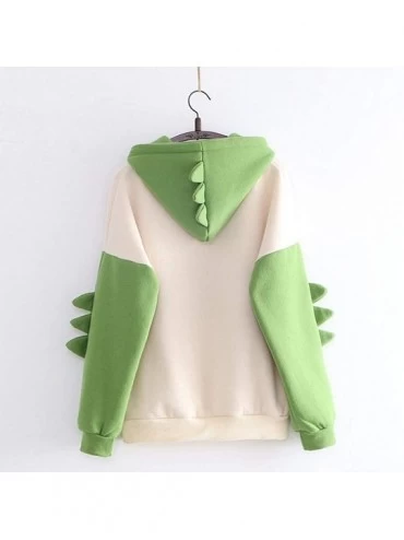 Bras Women Hooded Pullover Cute Cartoon Printed Long Sleeve Patchwork Sweatshirt Sweater Outwear - Green - C1193GO76LC $20.45