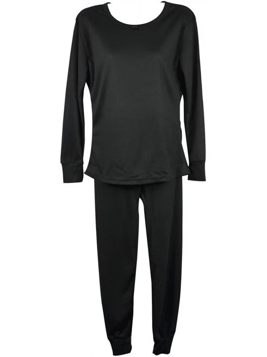 Thermal Underwear Women's 100% Cotton Long Sleeve Top & Buttom Thermal Sets - Black - CX11HQ5R8AX $13.26