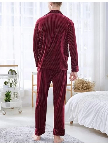 Sleep Sets Men's Winter Velvet Velour Pajama Set Lounge Striped Sleepwear Pjs Nightwear with Long Sleeve - Red - C318WLLDL2T ...
