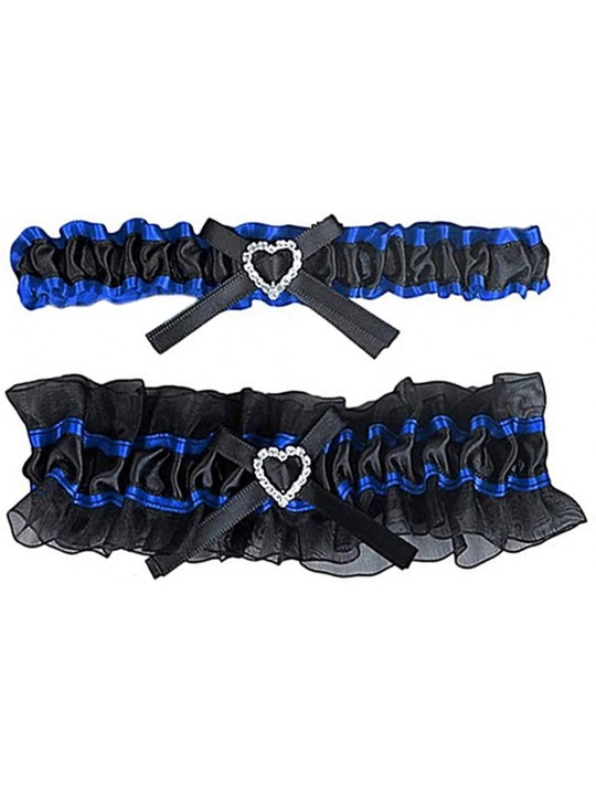 Garters & Garter Belts Handmade Rhinstone Satin Wedding Garters for Bride Prom Party Garter Set - Black/Blue - CM18Y0N2WMA $2...