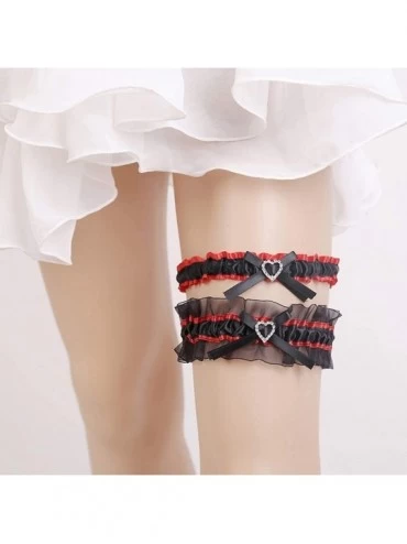 Garters & Garter Belts Handmade Rhinstone Satin Wedding Garters for Bride Prom Party Garter Set - Black/Blue - CM18Y0N2WMA $1...