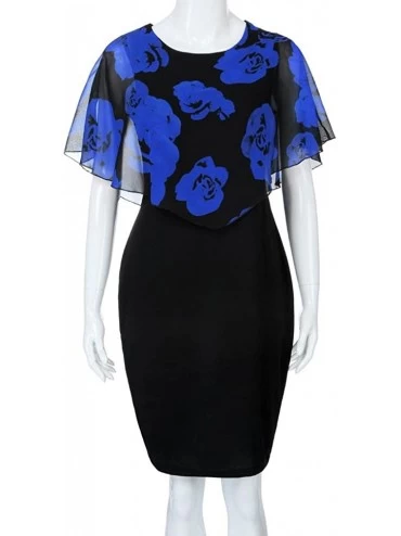 Robes Women Plus Size Casual Rose Print Chiffon O-Neck Ruffles Mini - Blue - C018MGU8C74 $13.93