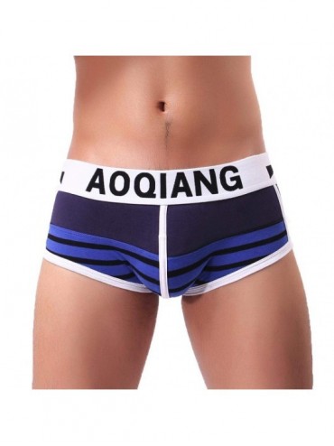 Boxer Briefs Men's Underwear-Soft Comfy Breathable Striped Boxer Briefs Underpants (S- Dark Blue) - Dark Blue - CC18H8A9EW2 $...