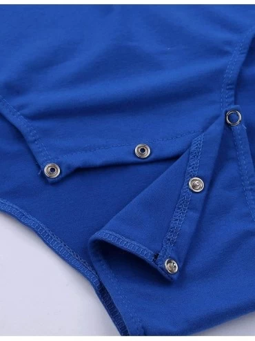 Undershirts Mens Short Sleeve Turn-Down Collar Press Button Crotch Shirt Bodysuit Jumpsuit - Blue - CZ18SYTQY6T $33.96