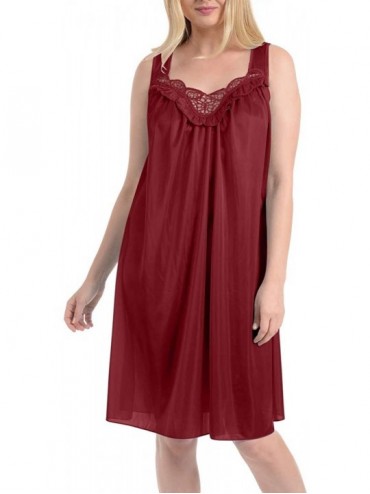 Nightgowns & Sleepshirts Women's Satin Silk and Lace Sleeveless Lingerie Nightgown - Red - CP11MDE0V57 $24.76