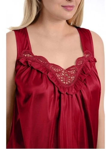 Nightgowns & Sleepshirts Women's Satin Silk and Lace Sleeveless Lingerie Nightgown - Red - CP11MDE0V57 $9.06