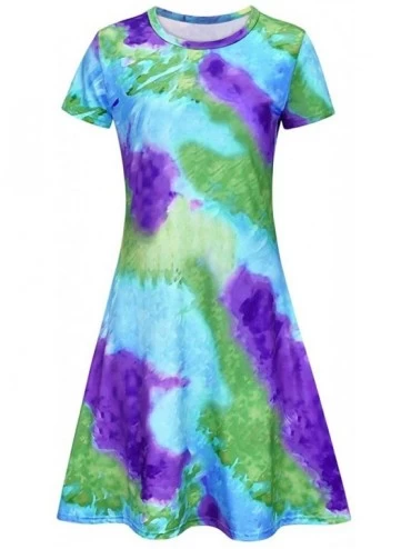 Nightgowns & Sleepshirts Womens 2020 Casual Tie Dyed T Shirt Dress Summer Short Sleeve Swing Tee Shirt Dress Tunic Tops Mini ...