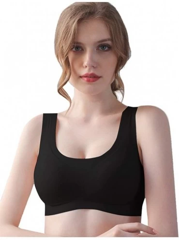 Bras Women's Sleep Bras Wireless Stretchy Comfort Seamless with Removable Pads 32-40 - Black 3 - C919724UENC $36.51