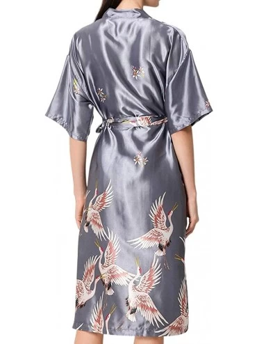 Sets Women's 2 Pieces Long Sexy Satin Kimono Wedding Party Sleepwear Set - Grey - CT198XM6K3M $20.62