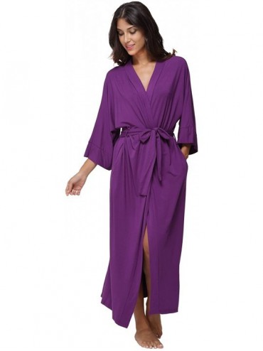 Robes Women's Long Kimono Robe Cotton Nightgowns Soft Sleepwear Wrap Bathrobe Loungewear - Purple - CF17YHHQHRE $44.55
