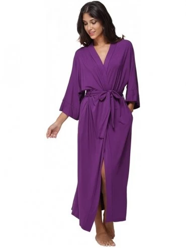 Robes Women's Long Kimono Robe Cotton Nightgowns Soft Sleepwear Wrap Bathrobe Loungewear - Purple - CF17YHHQHRE $37.04