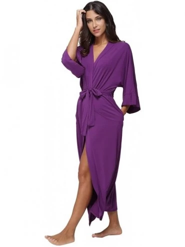 Robes Women's Long Kimono Robe Cotton Nightgowns Soft Sleepwear Wrap Bathrobe Loungewear - Purple - CF17YHHQHRE $20.52