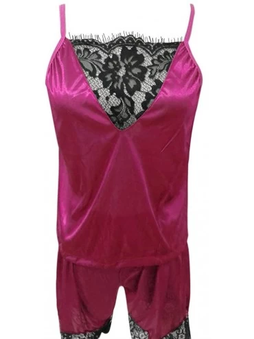 Sets Womens Sleepwear Sleeveless Strap Nightwear Lace Trim Satin Cami Top Pajama Sets US 4/6/CN M Sumeimiya Hot Pink - CP18UA...