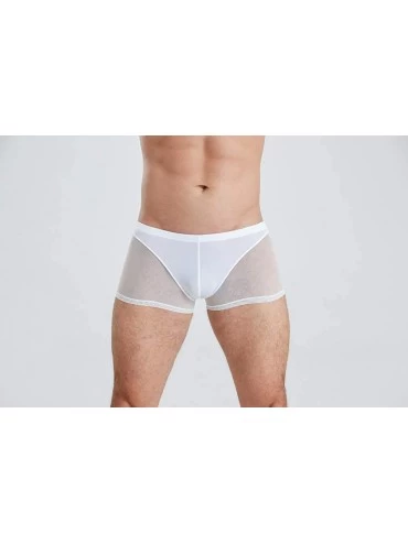 Briefs Thin Men's Underwear Mesh Translucent Low Waist Breathable Boxer - White - CI192M3ZR5O $14.27